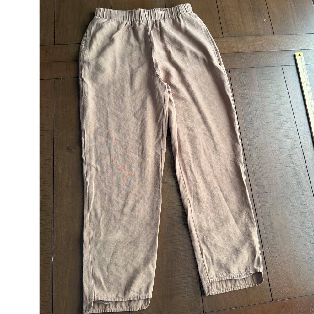 Dazy Womens Tan Elastic Waist Straight Leg Trousers Size S High Rise Cropped